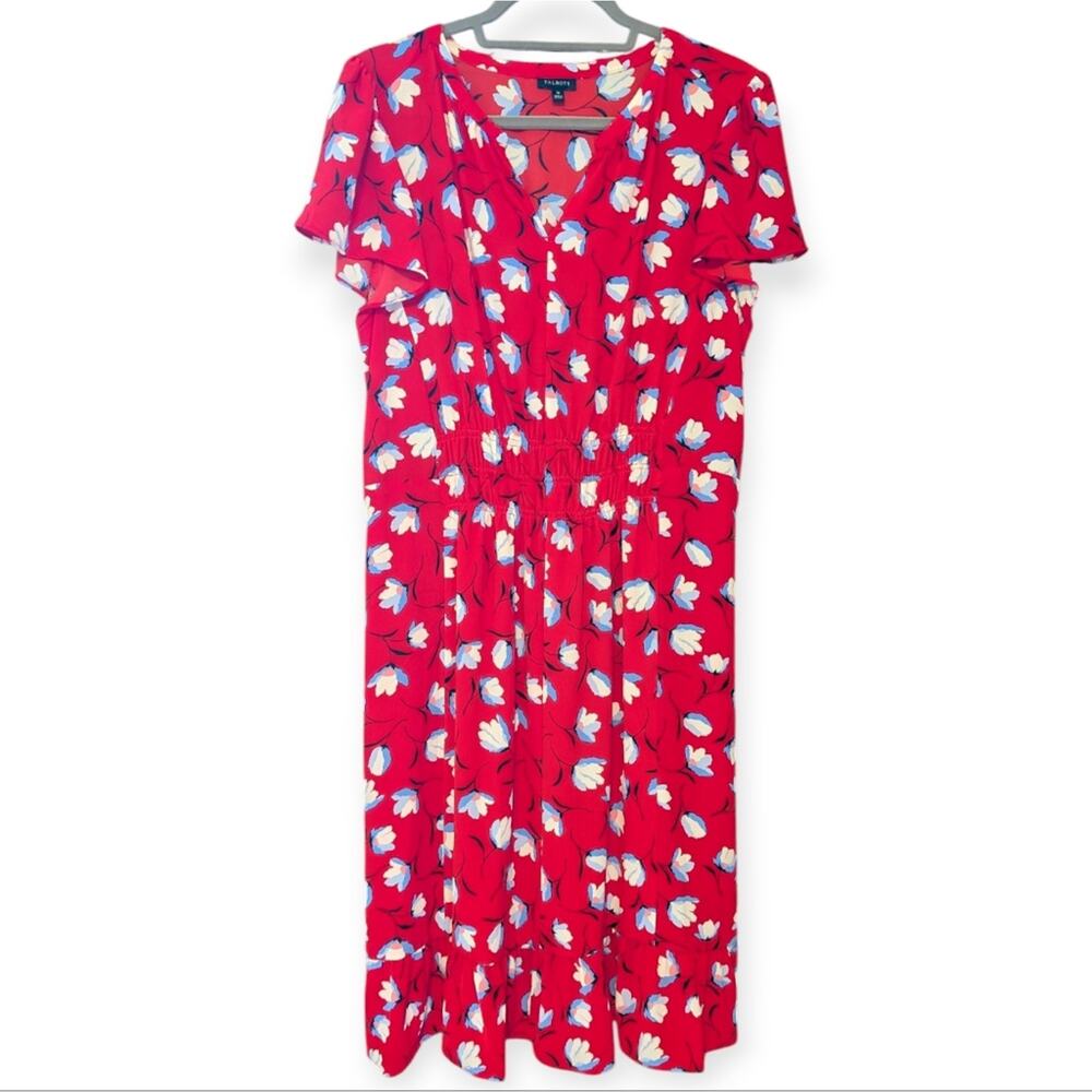 Talbots Women's Plus Size Exclusive Flounce Hem A-Line Dress Floral Garden 14